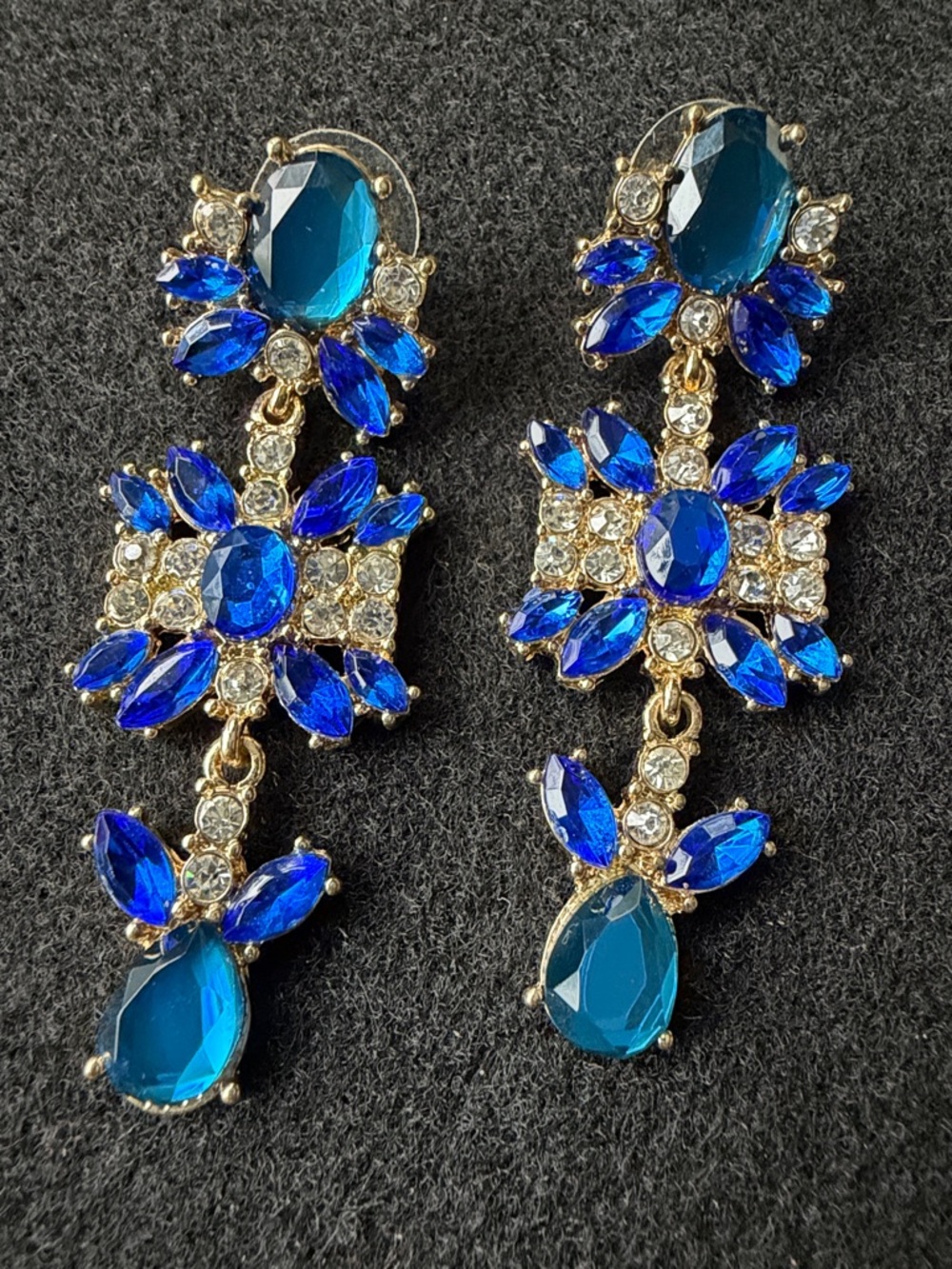 Royal Blue Crystal Chandelier Drop Earrings